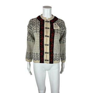 Vintage 70s Wool Cardigan Women's M Deadstock Dirdalstrikk Norwegian Fair Isle